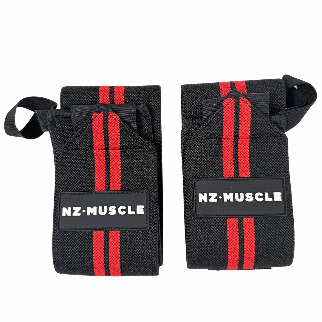 NZ Muscle Wrist Wraps, Black/Red - Elastic/Velcro - Image 2