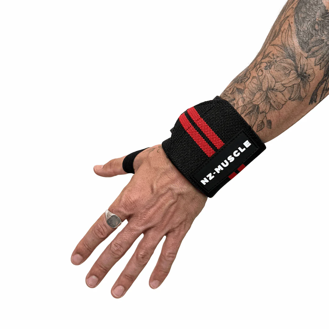 NZ Muscle Wrist Wraps, Black/Red - Elastic/Velcro - Image 3