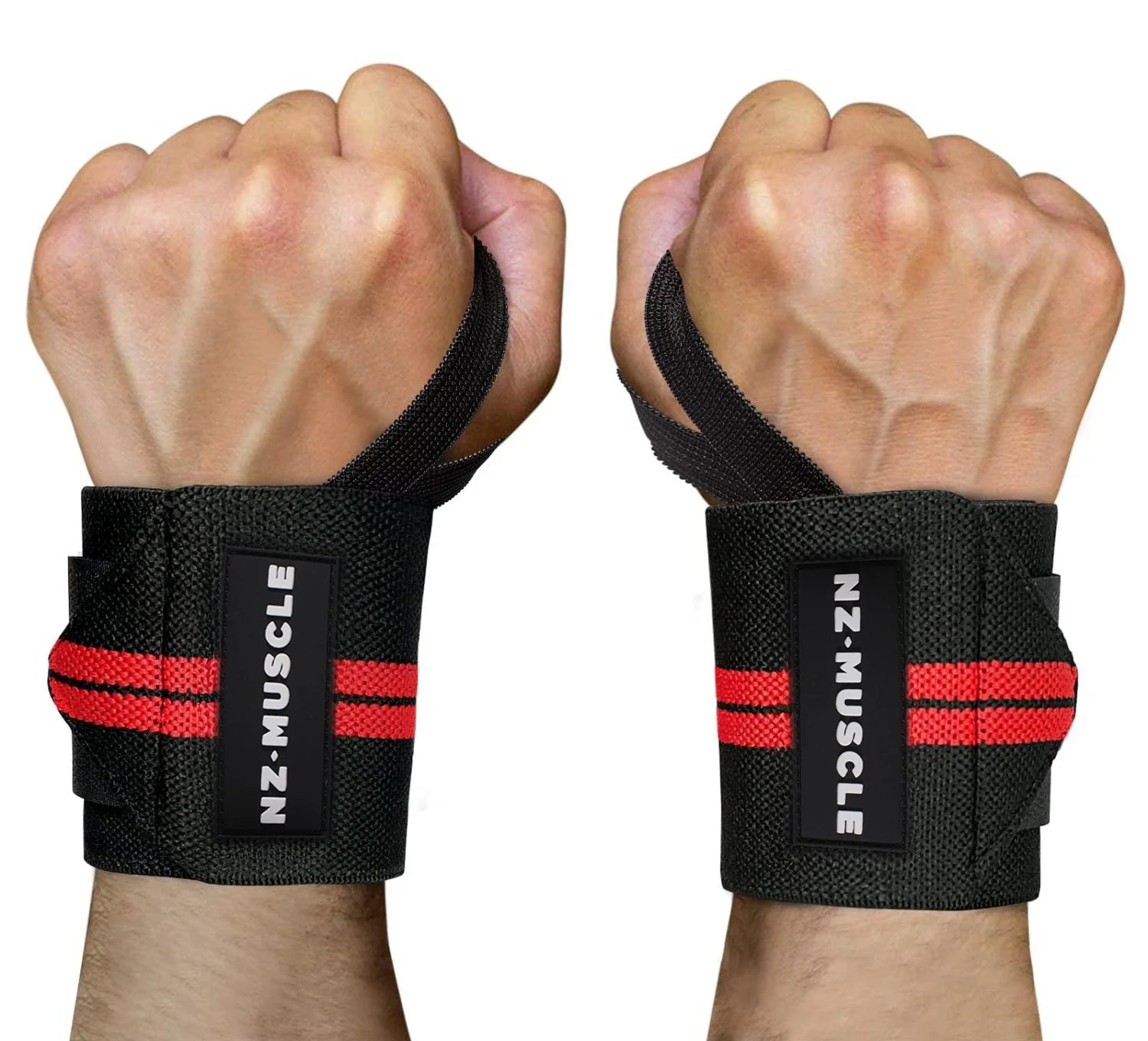 NZ Muscle Wrist Wraps, Black/Red - Elastic/Velcro - Image 4